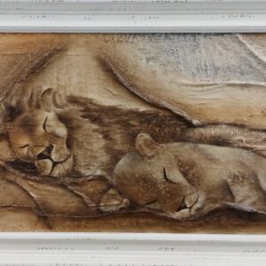 Original Painting Mixed Media Sleeping Lions